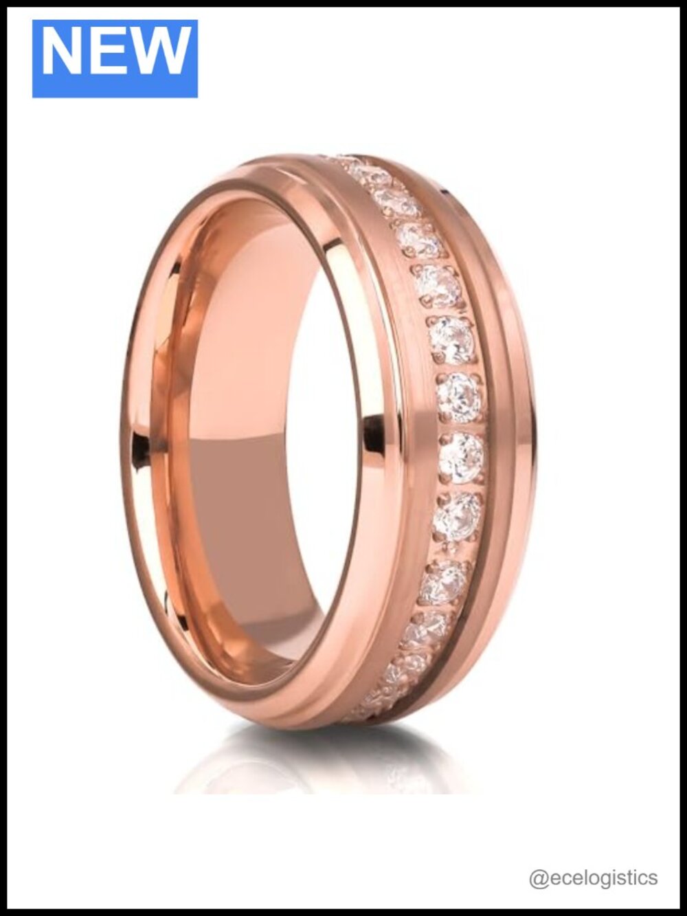 Rose Gold Tungsten Carbide Cubic Zirconia Band Ring